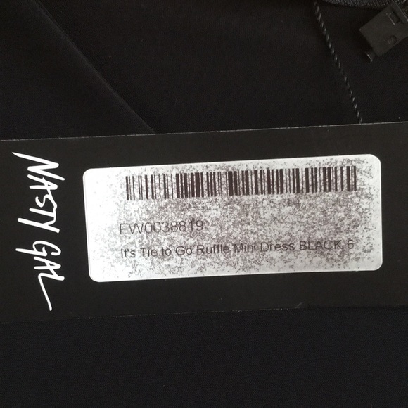 Nasty Gal Ruffle Mini Dress Black Slinky Ties New - Picture 12 of 16